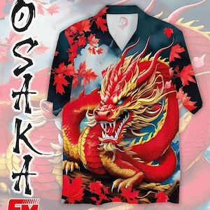 Red Dragon Hawaiian shirt, Summer Beach Shirt, Short Sleeve Hawaii Shirt