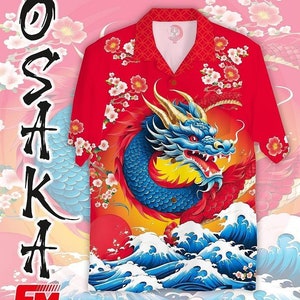 Red and Blue Dragon Hawaiian shirt, Summer Beach Shirt, Short Sleeve Hawaii Shirt