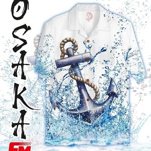 Anchor Hawaiian shirt, Summer Beach Shirt, Short Sleeve Hawaii Shirt
