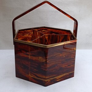 Large Hexagonal Acrylic Glass Container with a Turtle Effect, Italy, 1970s