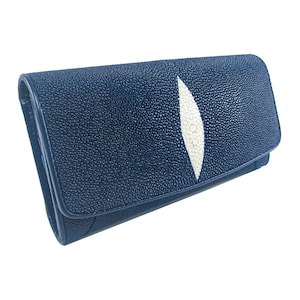 Cartera triple de piel auténtica de raya para mujer, monedero clásico con estampado de ojos en color azul, nuevo regalo para ella