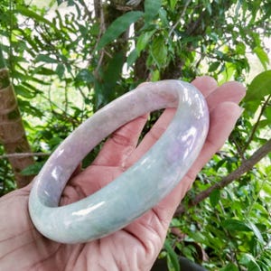 Rare Item Big Size Burmese Jade Bangle Light Green Purple Honey Dots Flat Belly Shape Natural Jedite Type A Size 78.2 mm