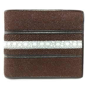 Cartera de hombre de cuero auténtico Stingray Color marrón largo patrón de rayas de espina blanca monedero clásico nuevo regalo para él
