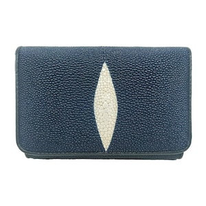 Auténtica cartera triple de cuero Stingray para mujer, color azul, patrón de ojos, bolso mediano, nuevo regalo para ella