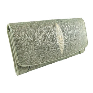 Cartera triple de piel auténtica de raya para mujer, color plateado, con estampado de ojos, monedero clásico, nuevo regalo para ella