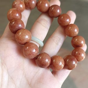 Jade Bracelet Orange 13 mm Beads Natural Color With Brown Dots