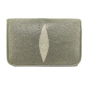 Auténtica cartera triple de cuero Stingray para mujer, color plateado, patrón de ojos, bolso mediano, nuevo regalo para ella