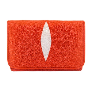 Auténtica cartera triple de cuero Stingray para mujer, color naranja, patrón de ojos, bolso mediano, nuevo regalo para ella
