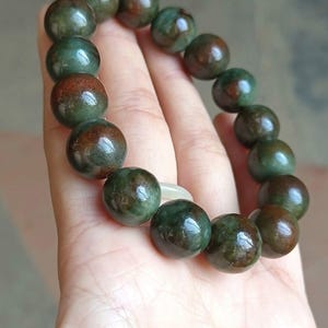 Jade Bracelet Green With Orange Dots 13 mm Beads Jedite Type A Natural Color 99% Round Beads
