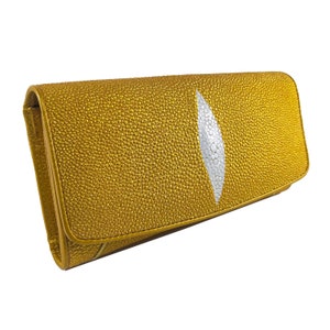Auténtica billetera triple de cuero Stingray para mujer, bolso clásico con patrón de ojos de color dorado, nuevo regalo para ella