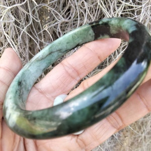 Burmese Jade Bangle Light Green Dark Green Black Jadeite Bracelet Inner Size 62 mm Natural Beautiful
