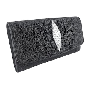 Cartera triple de piel auténtica de raya para mujer, color negro, con estampado de ojos, monedero clásico, nuevo regalo para ella