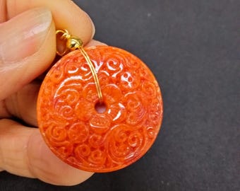 タイプA 100%天然 淡緑/白の彫刻梅の花とニホンジカ（花がいっぱい