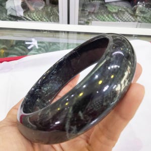 Rare Item Jumbo Size Premium Grad Wide Face Burmese Jade Bangle Dark Green Jadeite Type A Beautiful Inner 83 mm