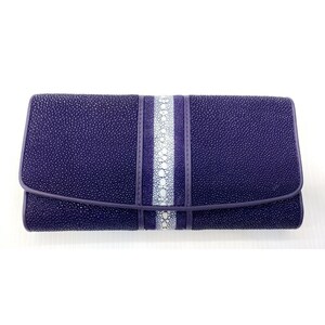 Cartera de cuero genuino Stingray Trifold Long Thorn Stingray Púrpura