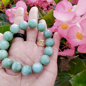 Burmese Jade Bead Bracelet Round Shape Light  Green Color Bead Size 13 mm