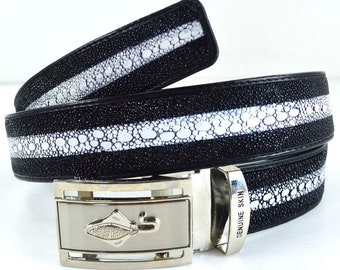 Genuine Stingray Leather Belt Thorn Fish Pattern Premium Black Gift For Him