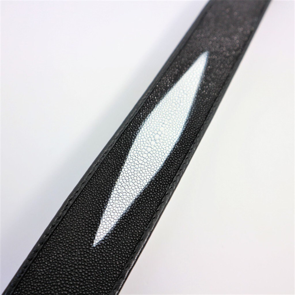 EXSOOTTI Black Genuine Stingray Leather Men's Belt With Auto Buckle - 1.5 Inch Width, 48 Inches Long