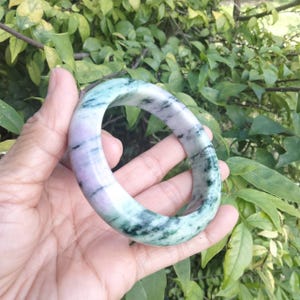 Burmese Jade Bangle, Green Lavender Gray, 60.5 mm