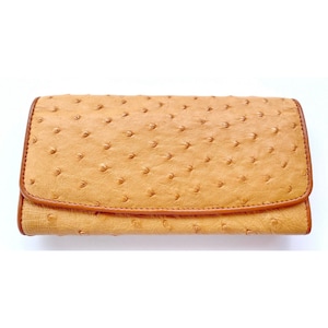 Cartera de cuero de avestruz genuino bolso de mujer bolsa de dinero triple largo bronceado marrón regalo para ella