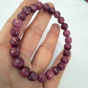 Faceted African Ruby Bracelet, Purplish Red Gemstone, 8mm
