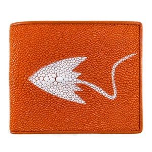 Cartera de hombre de cuero Stingray auténtico color naranja patrón Stingray bolso clásico nuevo regalo para él