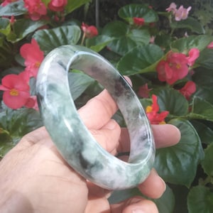 Burmese Jade Bangle Green Lavender Black Jadeite Type A Inner Diameter: 60.5 mm