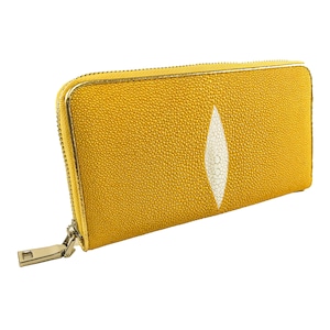 Carteira feminina de couro Stingray autêntica dourada amarela com zíper único padrão de olho longo bolsa clássica novo presente para ela