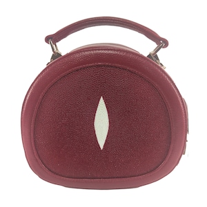 Bolso de hombro para mujer con forma de donut, diseño de ojos, color rojo vino, piel auténtica de raya, 2 cremalleras, bandolera, correa para el hombro, bonito regalo para ella
