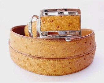 Perry Ellis Light Brown Ostrich Embossed Leather Belt SZ L 