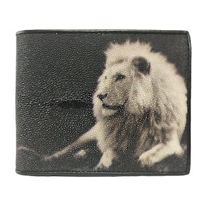 Carteira masculina de couro Stingray autêntica, preto, branco, cor leão, porta cartão, bolsa com zíper, presente para ele