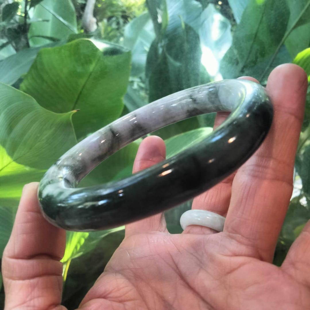 Burmese Jade Bangle Purple With Dark Green Donut Shape ,smooth Texture ...