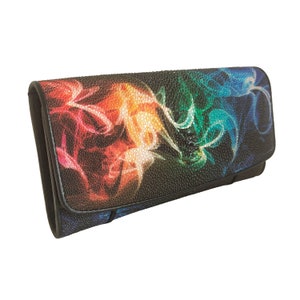Auténtica cartera triple de cuero Stingray para mujer, bolso clásico con patrón de fuego multicolor, nuevo regalo para ella