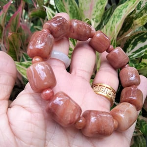 Burmese Jade Bracelet Tank Shaped Polished Smooth Size 14.3 mm Alternate Round Beads Natural Jadeite Type A