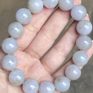 Burmese Jade Bracelet Purple Gray Jadeite Type A Size 13 mm Beautiful Round Beads