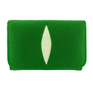 Auténtica cartera triple de cuero Stingray para mujer, color verde, patrón de ojos, bolso mediano, nuevo regalo para ella