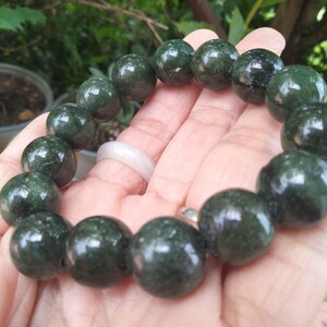 Burmese Jade Bracelet Round Bead Size 13.8 mm Dark Green Natural Jadeite