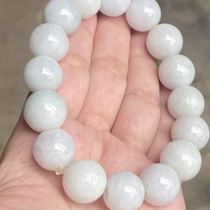 White Burmese Jadeite Bracelet Beautiful and Clean Texture Size 13mm