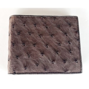 Cartera de cuero de avestruz genuina para hombre, bolso de dinero, regalo marrón para él