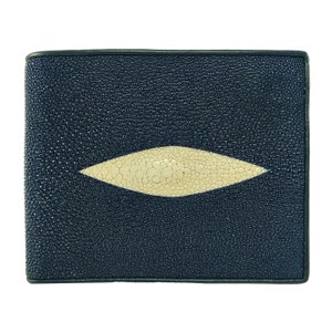 Carteira masculina de couro Stingray autêntica cor azul marinho padrão de olho bolsa clássica novo presente para ele