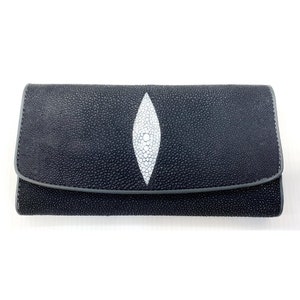 Cartera de cuero Stingray genuino Monedero de mujer Trifold Long 1 Patrón de perla Gris Bolsa de dinero Tarjeta Regalo para ella