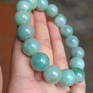 Burmese Jade Bracelet Greenish Blue 13 mm Beads Jadeite