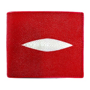 Cartera de hombre de cuero Stingray auténtica, bolso clásico con patrón de ojos de Color rojo, nuevo regalo para él
