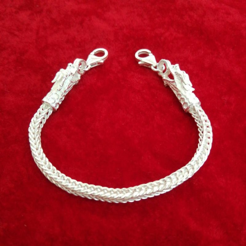 Dragon Head Silver Bracelet With Takrud Genuine 925 Silver