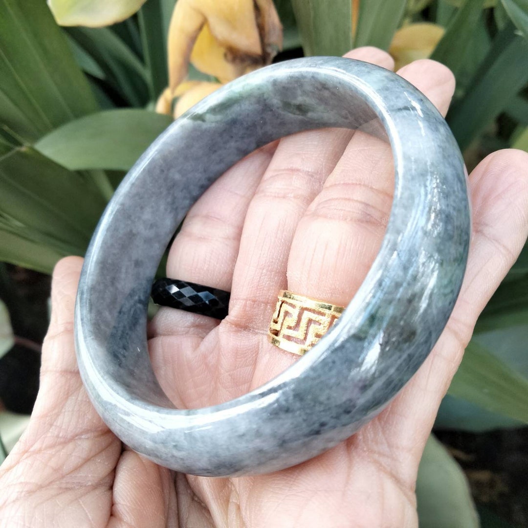 Burmese Jade Bangle: Gray Natural Stone, 58mm Inner Size - Etsy