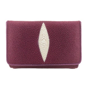 Auténtica cartera triple de cuero Stingray para mujer, color púrpura, patrón de ojos, bolso mediano, nuevo regalo para ella