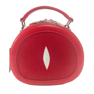 Bolso de hombro para mujer con forma de donut, patrón de ojos rojos, piel auténtica Stingray, 2 cremalleras, bandolera, correa para el hombro, bonito regalo para ella