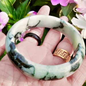 Burmese Jade Bangle Light Green Black Jadeite Type A Bracelet Natural Inner Size 58 mm