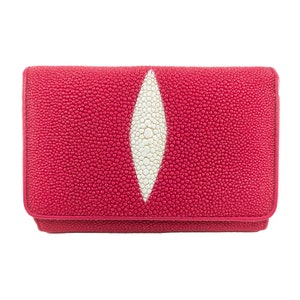 Auténtica cartera triple de cuero Stingray para mujer, color rosa, patrón de ojos, bolso mediano, nuevo regalo para ella