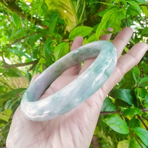 Big Size Rare Item Purplish Light Green Jade Bangle Natural Jadeite Type A Flat Belly Shape Size 78.2 mm.